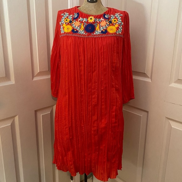 Label by Five Twelve Red Blue Yellow Floral Embroidered 3/4 Sleeve Boho Dress - Picture 2 of 7